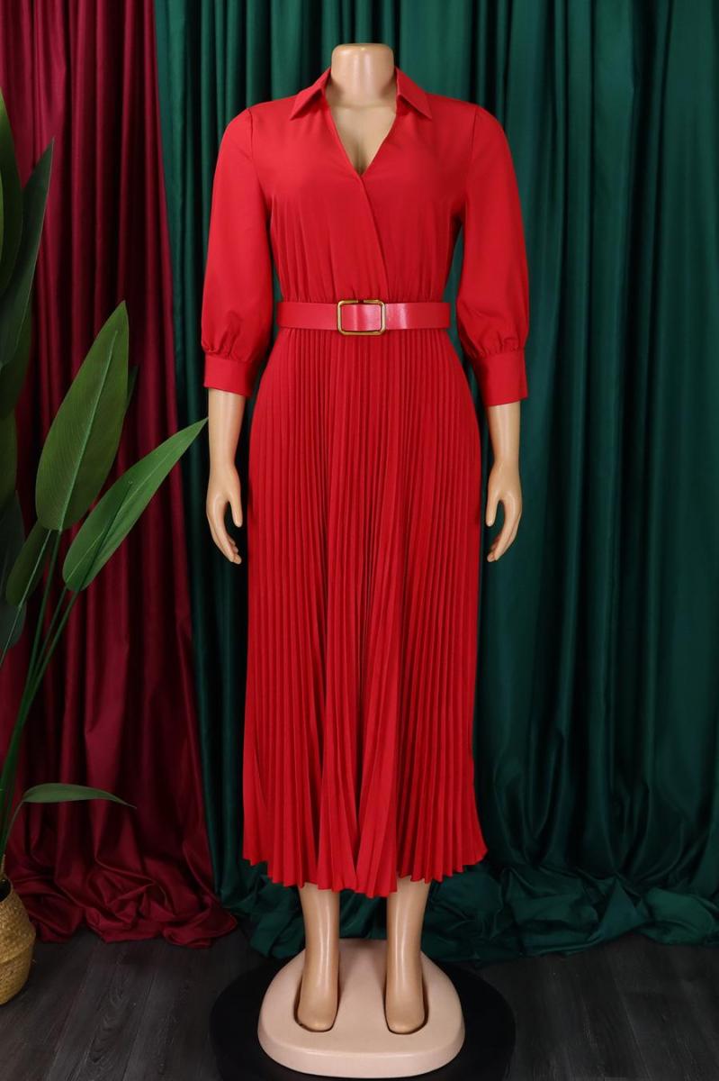 Long sleeve pleated dress